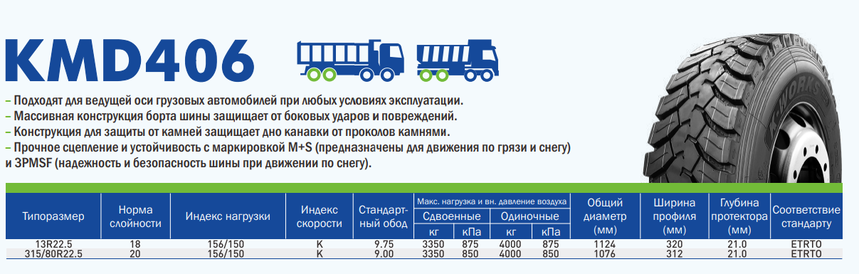 Грузовые шины LingLong 13R22.5 KMD406 156/150K 18PR TL
