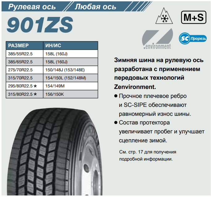 Грузовая шина Yokohama 901ZS 295/80 R22.5 154/149M, рулевая ось