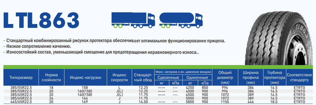 Грузовые шины LingLong 445/65R22.5 LTL863 169J 20PR TL