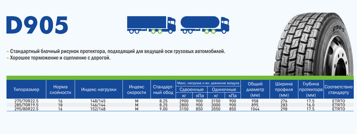 Грузовые шины LingLong 295/80R22.5 D905 152/148M 16PR TL