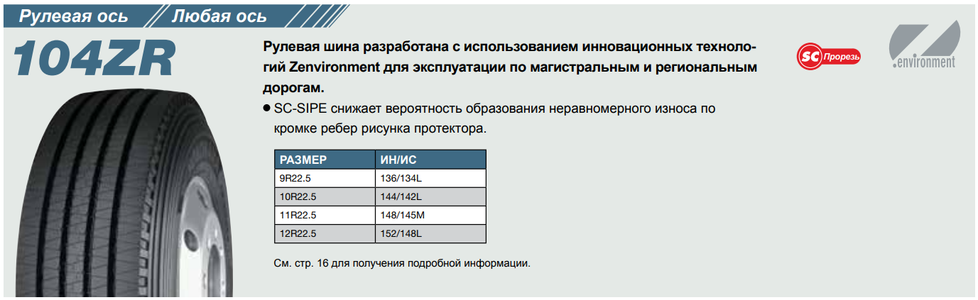 Грузовая шина Yokohama 104ZR 315/80 R22.5 154/150M, рулевая ось